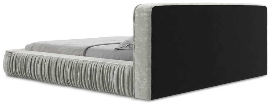 Letto matrimoniale imbottito grigio chiaro con contenitore e rete inclusi 160x200 cm Keoni – Makamii