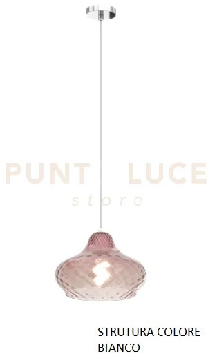 Sospensione bianco 1 luce vetro piccolo rubino 1191bi-sp-ru