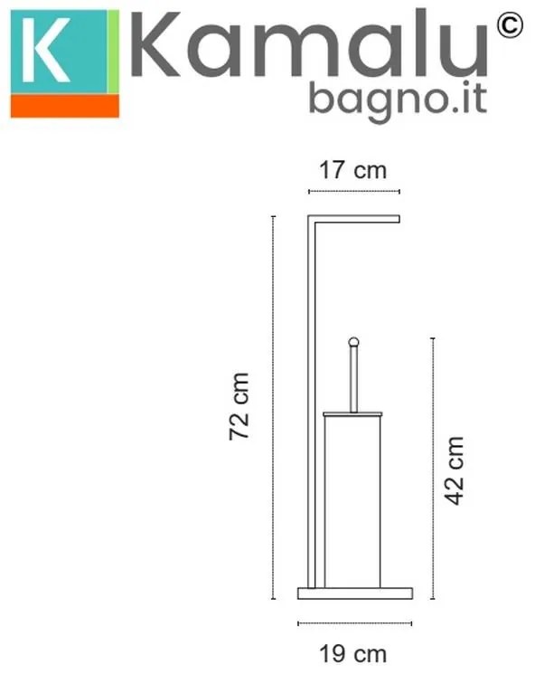 Kamalu - base con portascopino e portarotolo in acciaio inox nero opaco | kam720n