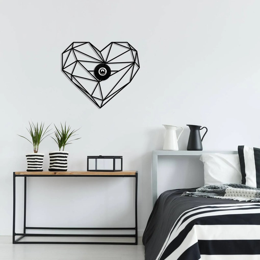 Opviq Applique W-046, nero, design a cuore, legno MDF tagliato al laser