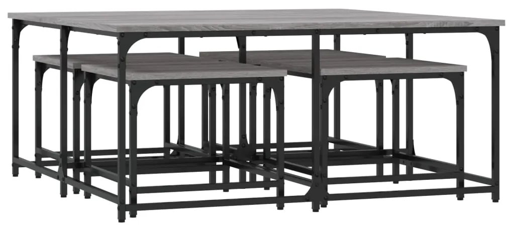 Tavolini salotto impilabili 5pz grigio sonoma legno multistrato