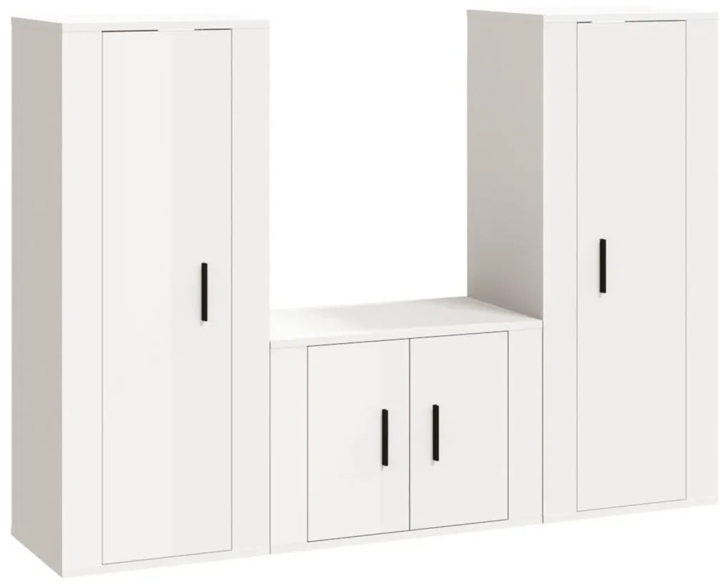 Set Mobili Porta TV 3 pz Bianco Lucido in Legno Multistrato