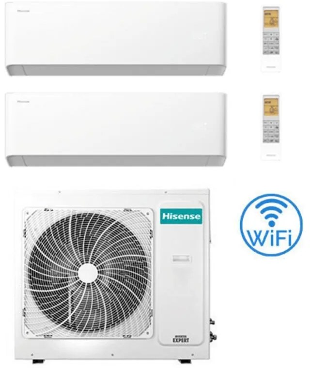 Climatizzatore Condizionatore Hisense Uni HB Wifi R32 Dual Split Inverter 12000 + 12000 BTU con U.E. 3AMW62U4RJC Classe A++/A+