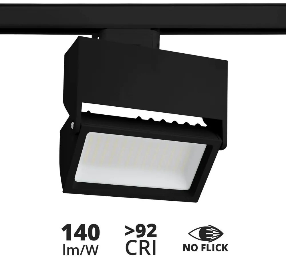 Faro LED 44W per Binario Trifase, 100°, Nero con driver Philips CRI92 Colore Bianco Naturale 4.000K