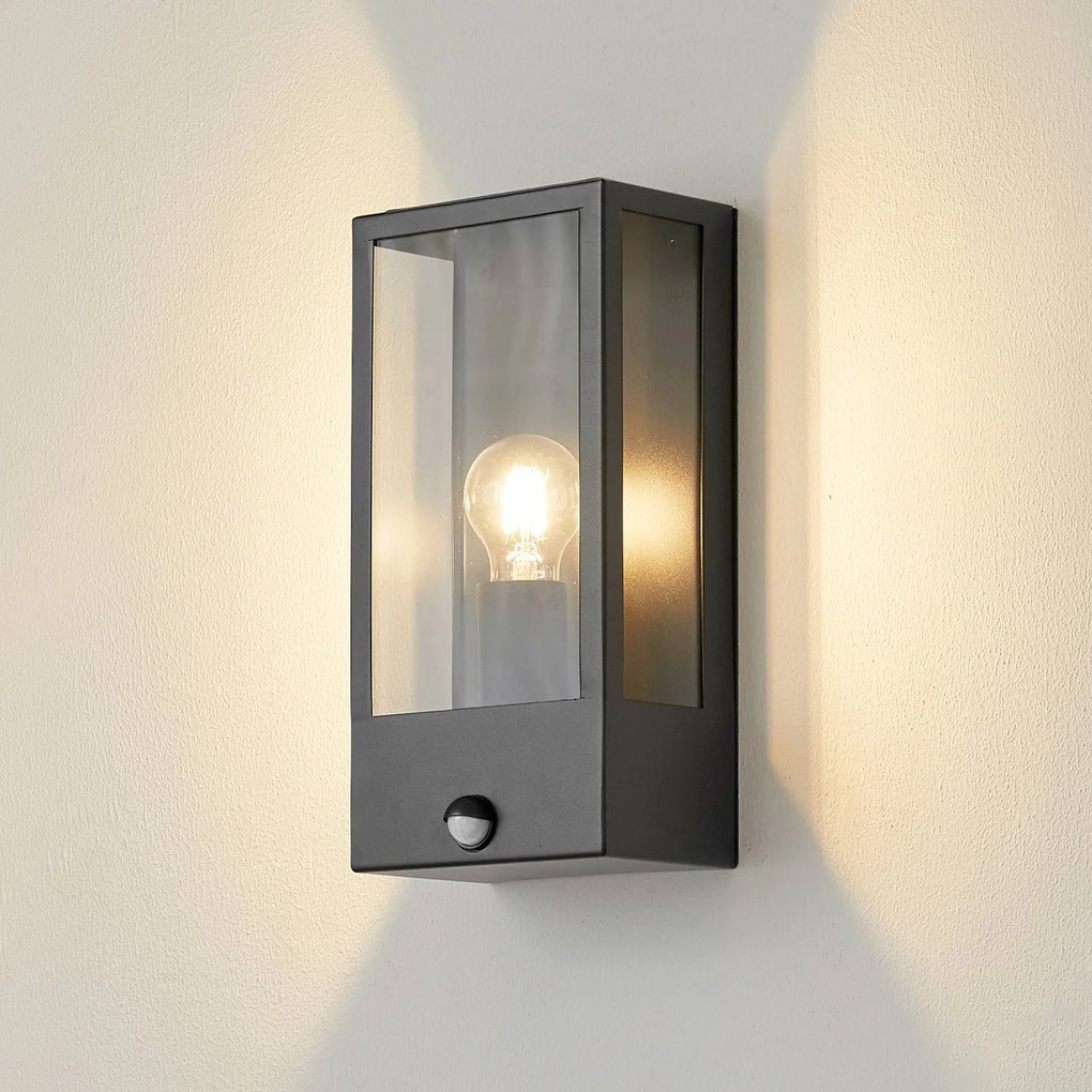 Lindby applique da esterno Ilana, nero, sensore, IP44, E27 Ilana Lindby, dimmerabile, Nero, Acciaio Inox