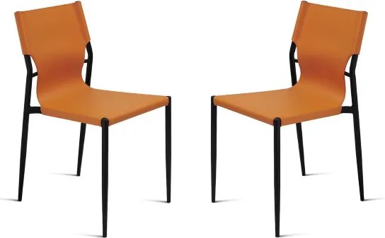 Sedia in simil cuoio Arancio con struttura in metallo Nero SVEVA 2 sedie