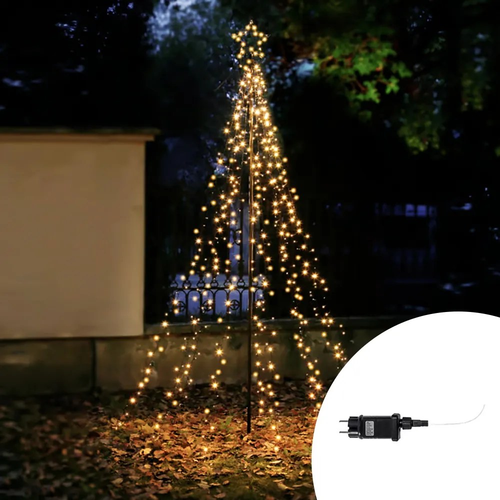 Albero luminoso a cascata con stella da 848 Led altezza 3,5 metri Bianco Caldo Wisdom