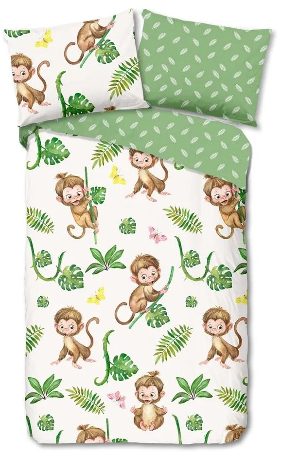 Set copripiumino e federa da bambini verde/beige in cotone per letto singolo 140x200 cm Play – Good Morning