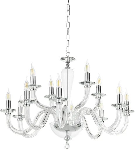 Lampada a sospensione RAVEL 12 luci in vetro lavorato a mano D82 cm CROMO