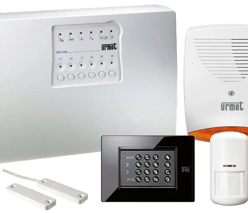 Kit sistema di allarme per appartamento a filo Smart URMET KIT ANTIFURTO 6 LINEE GESTIONE CON APP con sensore di movimento, bianco