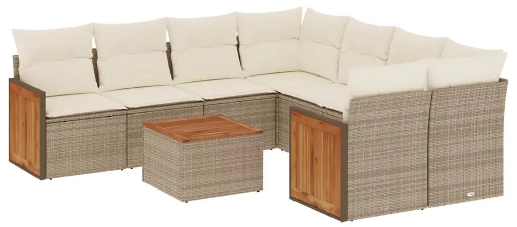 Set divano da giardino 9 pz con cuscini beige in polyrattan