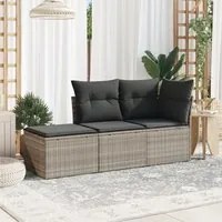 Set Divano da Giardino 3pz con Cuscini Grigio Chiaro Polyrattan 3217472