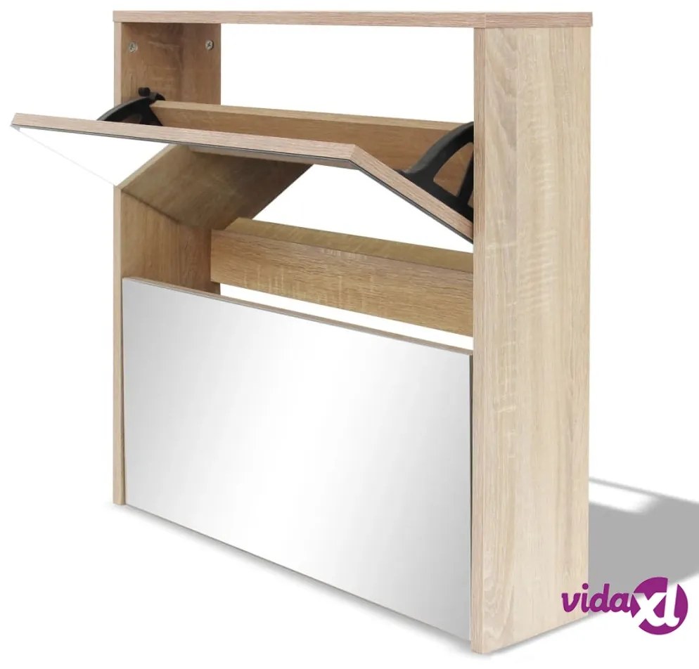 vidaXL Scarpiera con 2 Ripiani e Specchio Colore Rovere 63x17x67 cm