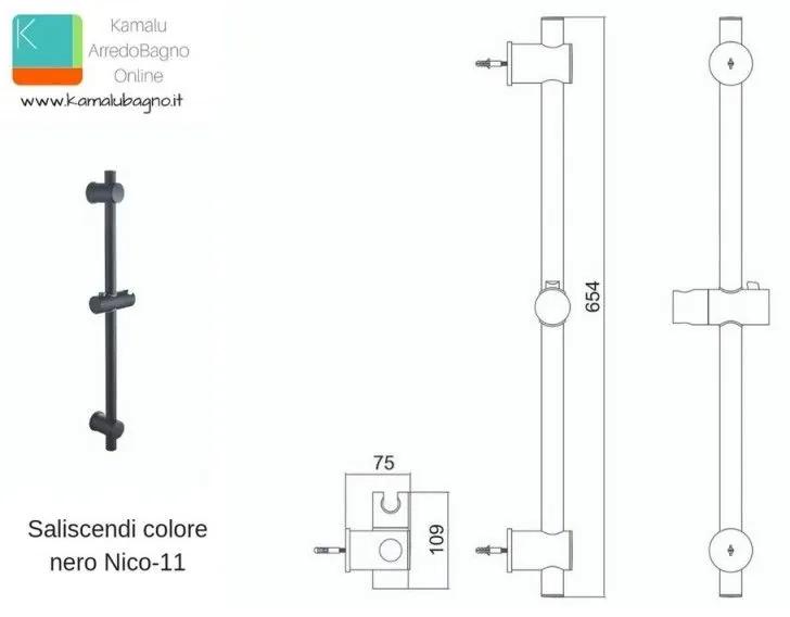 Kamalu - saliscendi doccia rotante con base per doccetta finitura nera opaca | nico-11