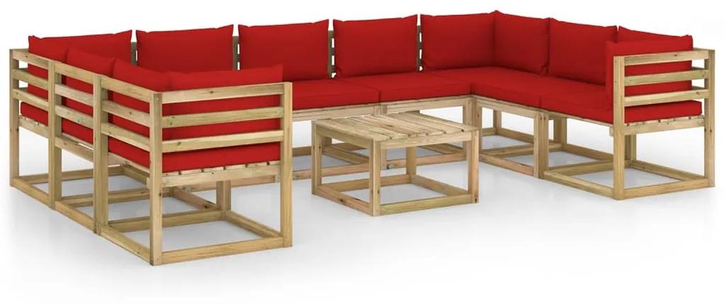 Set divani da giardino 10 pz e cuscini legno di pino impregnato