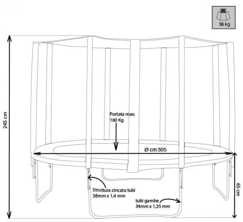 Tappeto Elastico Trampolino Diametro 305 cm Saltarello Bambini Rete