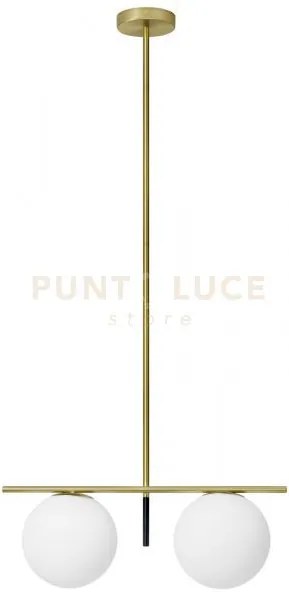 Jugen sospensione a 2 luci oro spazzolato e vetro bianco attacco e2...