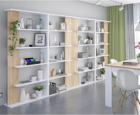 Libreria legno moderna 5 ripiani altezza 180 cm bianco e rovere Alida