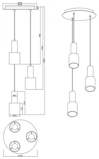 Trio - Lampadario su corda WAILER 3xGU10/5W/230V grigio