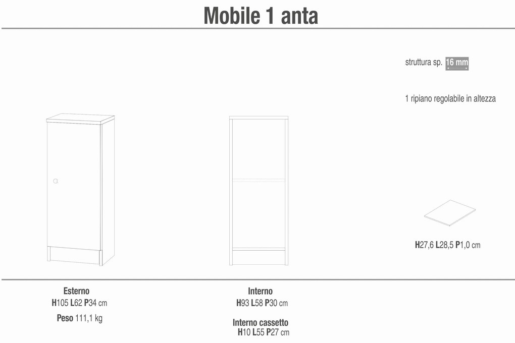 CUB - mobiletto portaoggetti ad un'anta