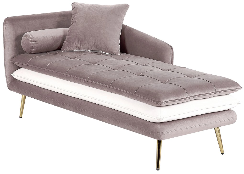 Chaise longue sinistra in velluto marrone e bianco GONESSE Beliani