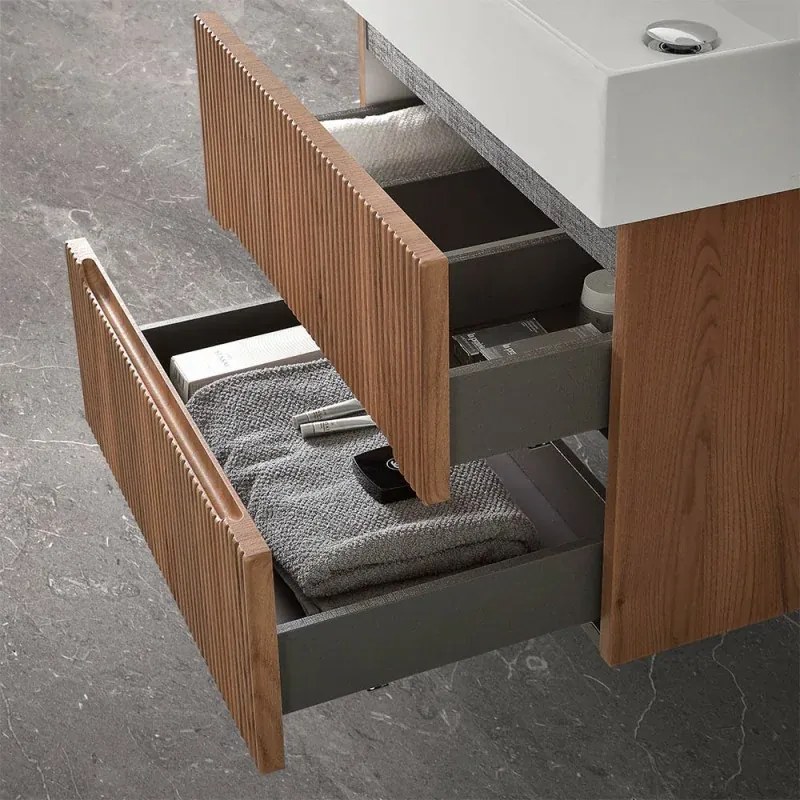 Mobile bagno sospeso cannettato 60 cm noce canaletto con specchio Bali
