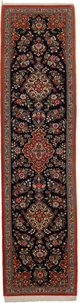 Ghom Tappeto 330x90 Nero (Iran) Annodato A Mano