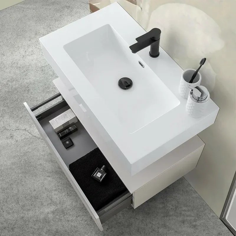 Mobile bagno 80 cm grigio perla con lavabo sospeso e specchio Iside
