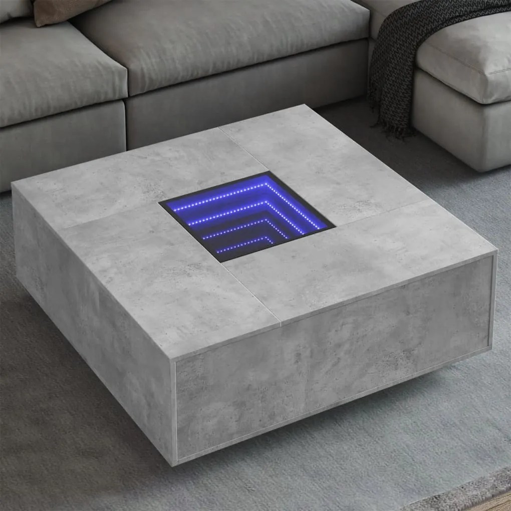 Tavolino Salotto Con Led Infinity Grigio Cemento 100x100x40 Cm /