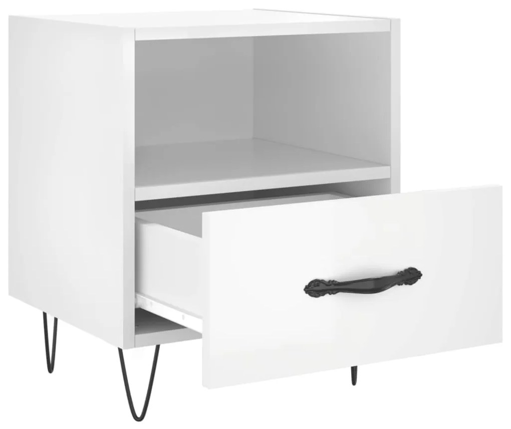 Comodini 2 pz Bianco Lucido 40x35x47,5 cm in Legno Multistrato