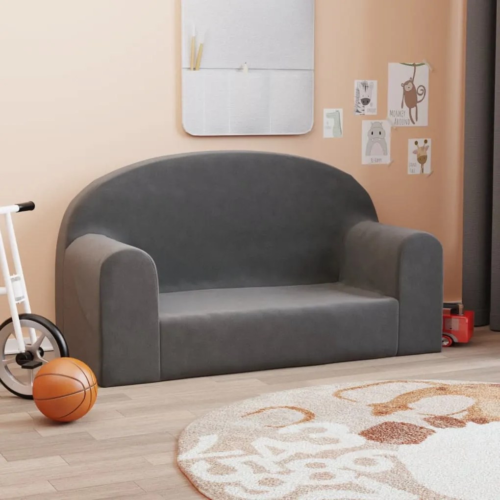 Divano Per Bambini A 2 Posti Antracite İn Morbido Peluche /