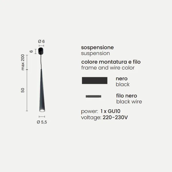 Lampada a sospensione NOA D6 cm alluminio verniciato a polvere Nero - Grande