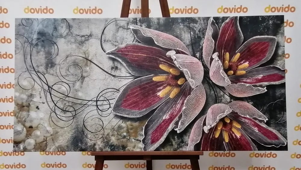 Stampa su tela – Fiori con perle