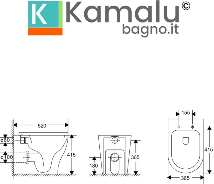 Kamalu - WC filomuro in ceramica rimless con copriwc softclose | GIULY