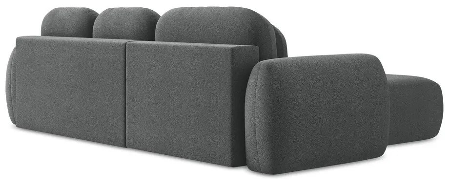 Divano angolare grigio scuro allungabile/con contenitore (con penisola a sinistra/con chaise lounge) con rivestimento in bouclé Pele – Makamii