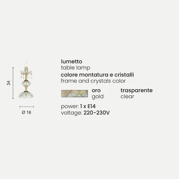 Lampada da tavolo DALLAS a candela Oro 16x34 cm