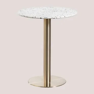 Tavolo Da Bar Rotondo In Terrazzo (ø60 Cm) Malibu Bianco & Oro Champagne - Sklum