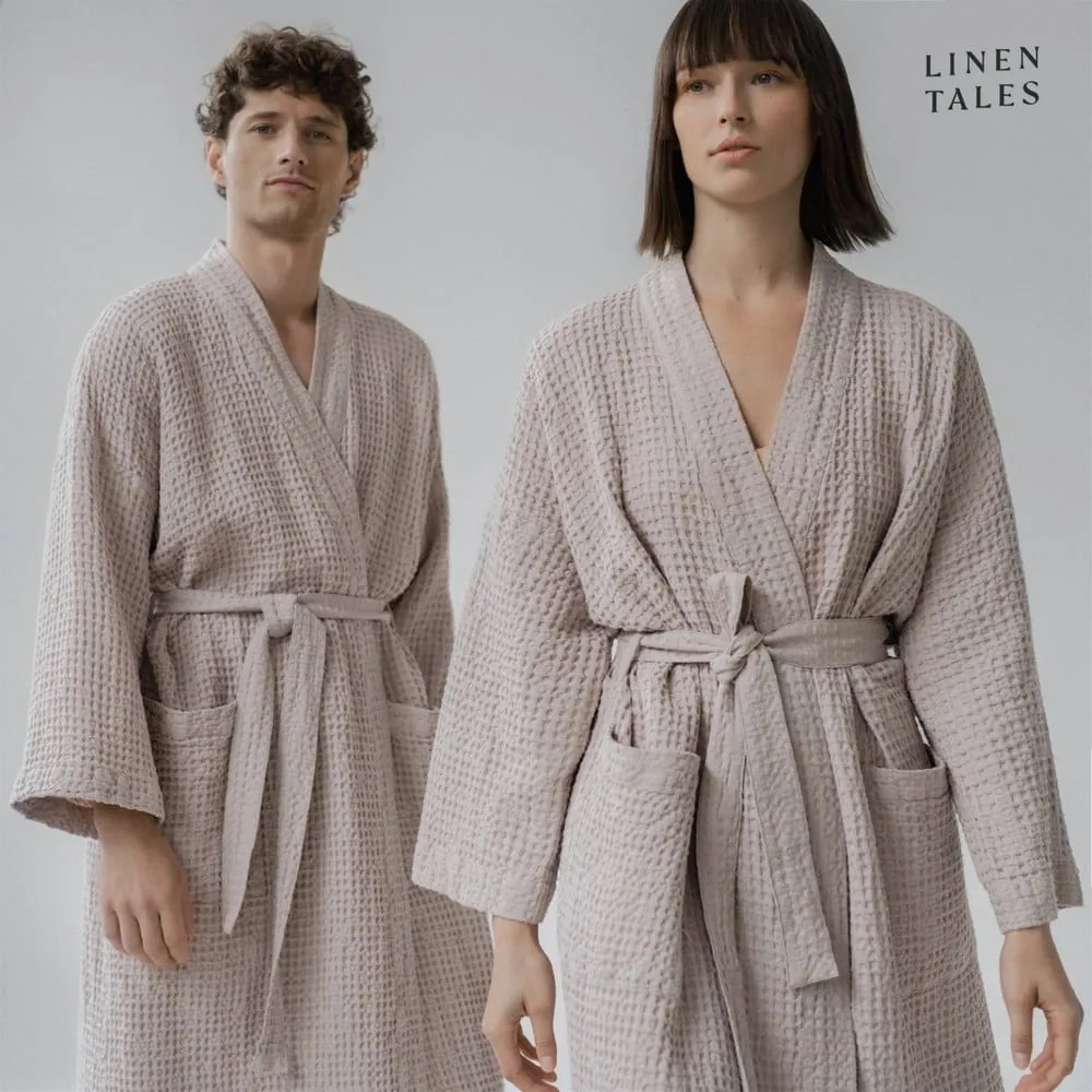 Accappatoio rosa chiaro in misto lino S/M Powder – Linen Tales