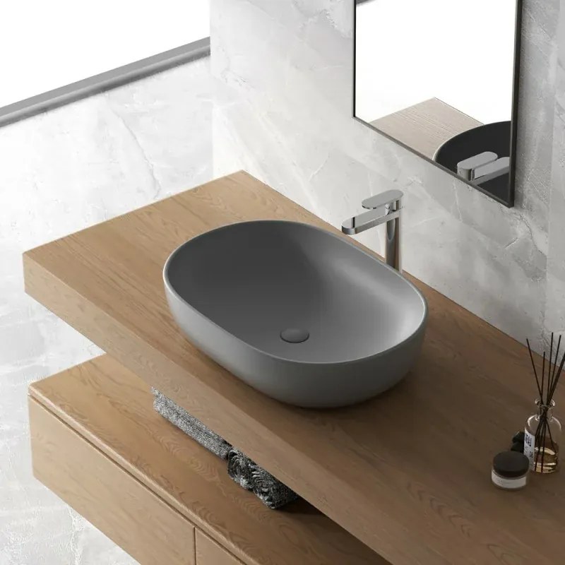 Lavabo da appoggio ovale 60x41 cm grigio scuro opaco Tokyo