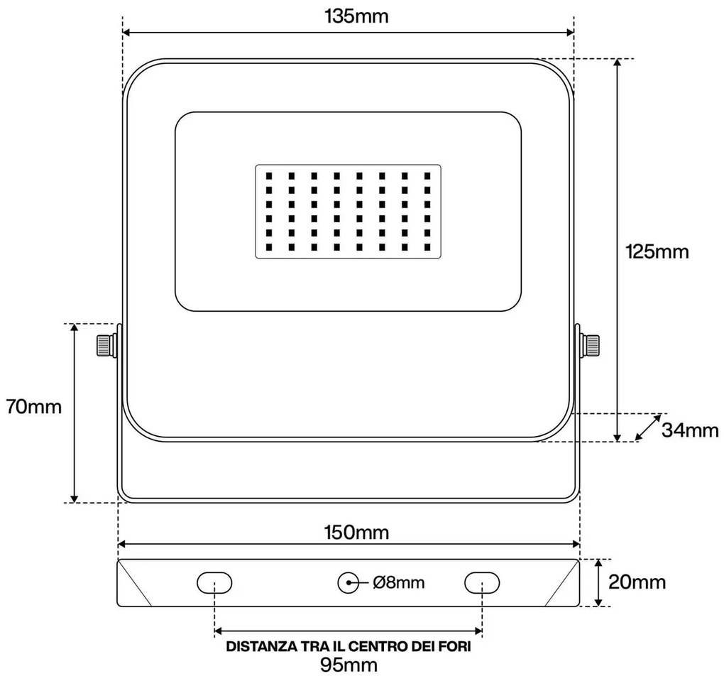 Faro LED 30W IP65 125lm/W - chip LED Black Colore Bianco Naturale 4.000K