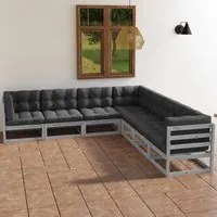 Set Divani da Giardino 7 pz con Cuscini Legno Massello di Pino cod mxl 51000