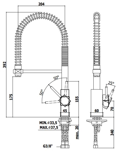 Paffoni Level Lea176st Miscelatore Professional Per Lavello Cucina Con Braccio Erogazione Flessibile Steel Acciaio