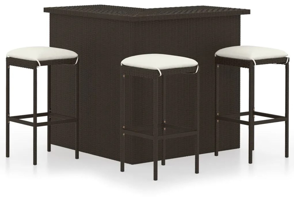 Set da bar da giardino 4 pz con cuscini in polyrattan marrone