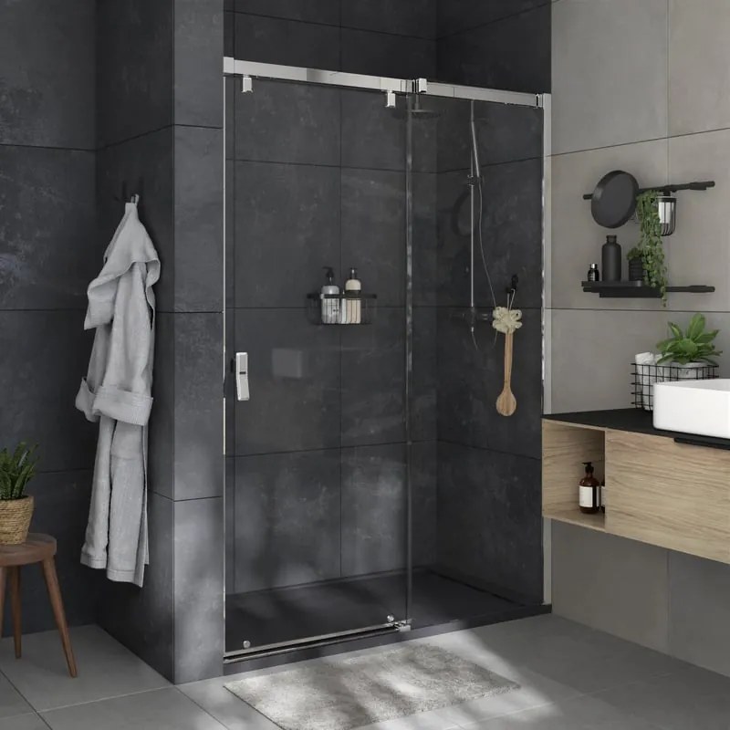 Porta doccia scorrevole Neo, L 136.6-139.6 cm x H 200 cm x SP 8 mm, profilo cromo