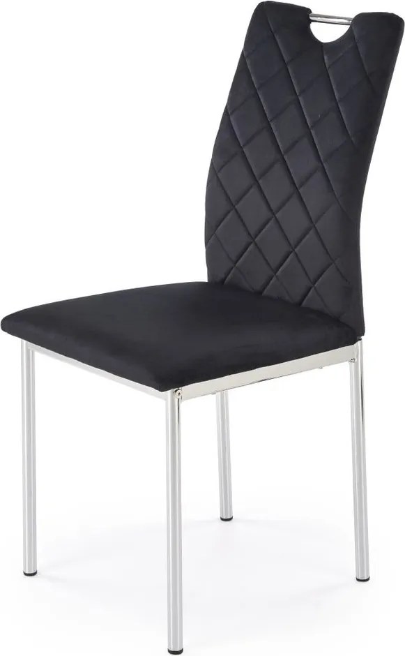 Sedia K578 in velluto nero con struttura cromata