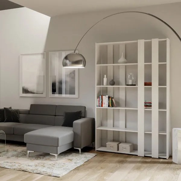 Libreria 120x204h cm in legno Bianco Frassino con 6 ripiani - KATO A SMALL