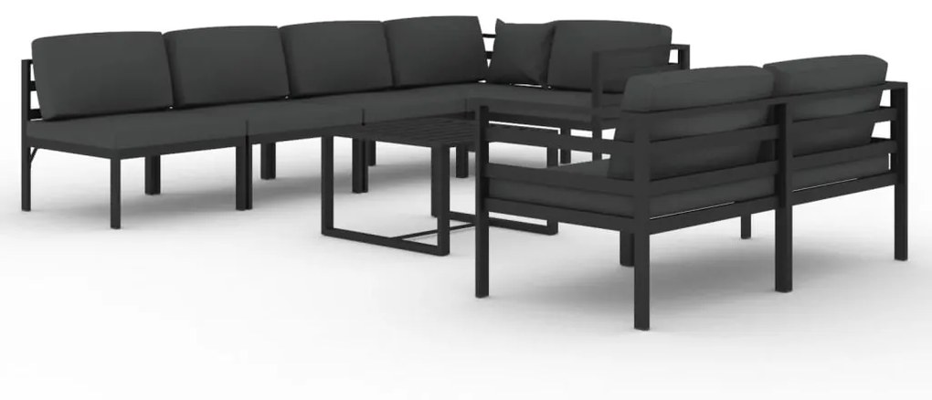 Set divani da giardino 8 pz con cuscini in alluminio antracite