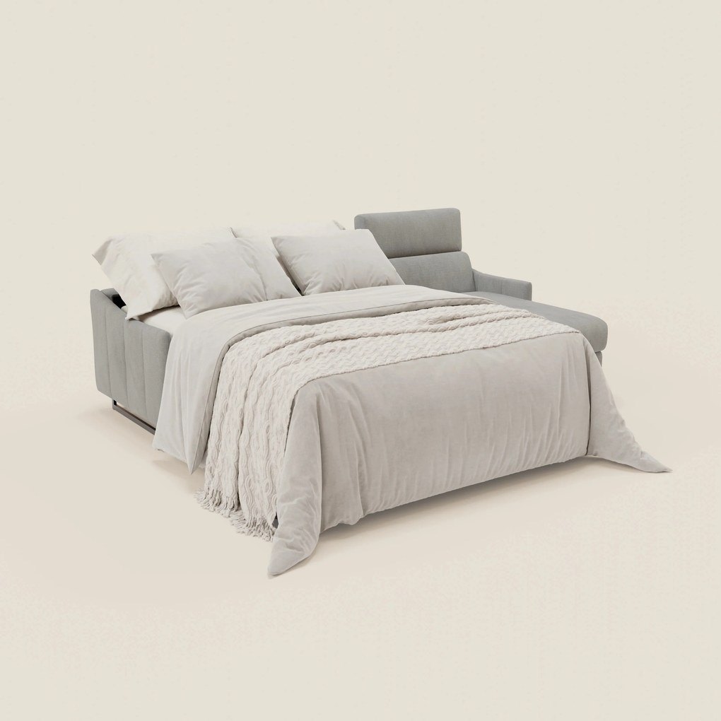 Loto Divano Letto Angolare con Penisola contenitore, Poggiatesta, Materasso Alto H18 in morbido tessuto impermeabile T14 grigio chiaro