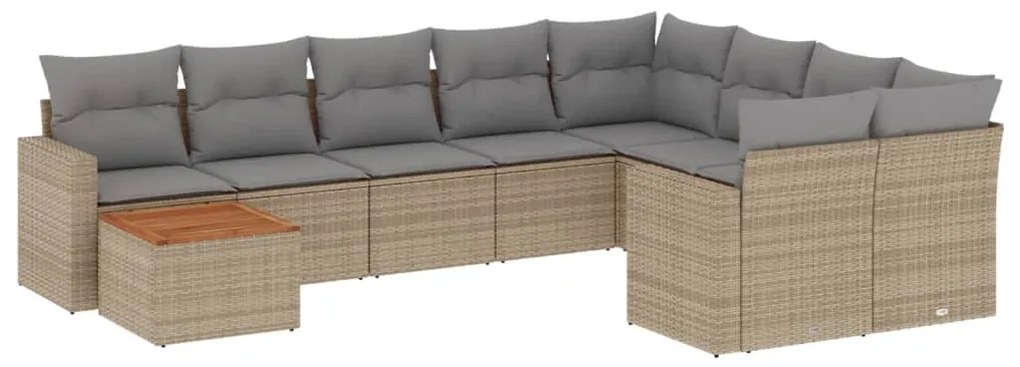 Set divano da giardino 10 pz con cuscini beige misto polyrattan