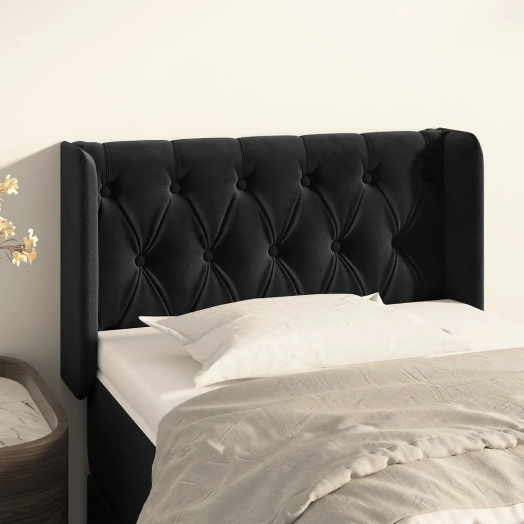 Testiera Ad Orecchio Nera 83x16x78/88 Cm İn Velluto /